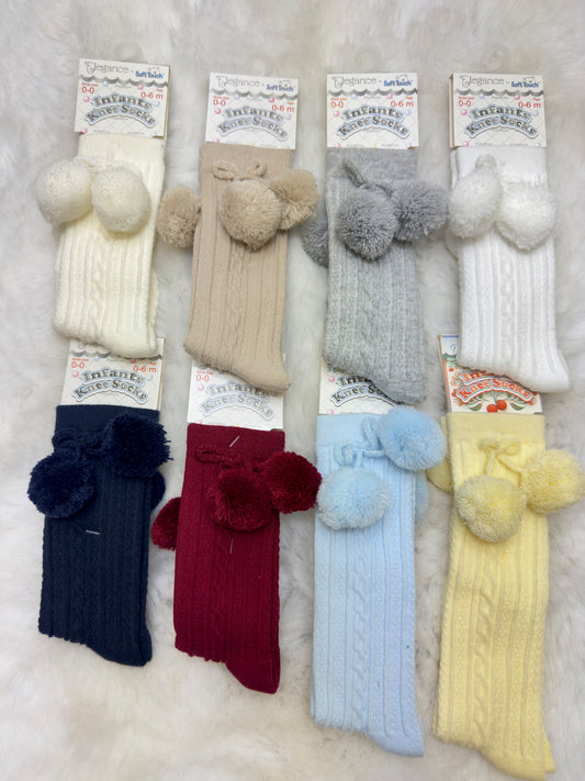 Pom Pom Knee High Socks